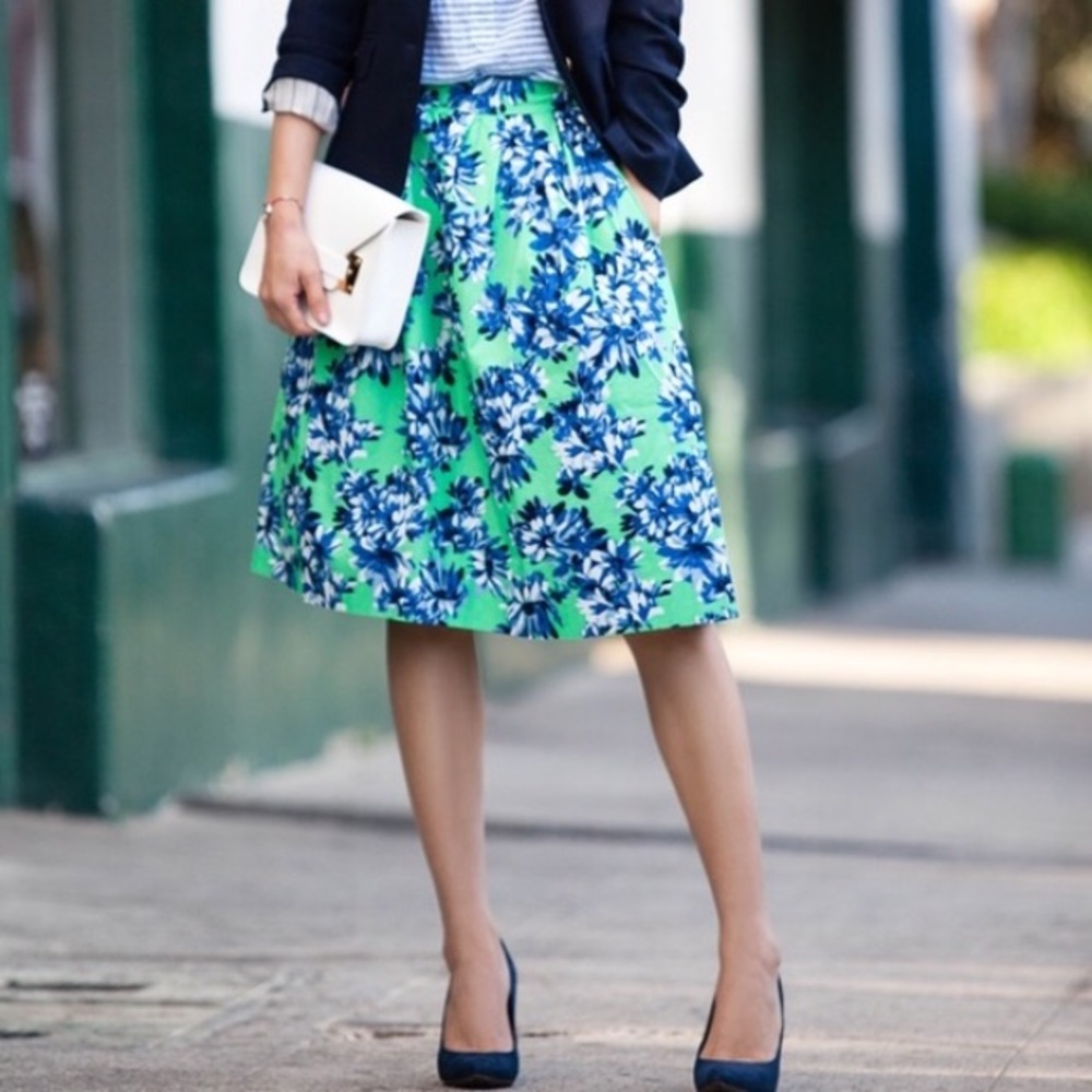 J. Crew Green Floral Midi Skirt 00P